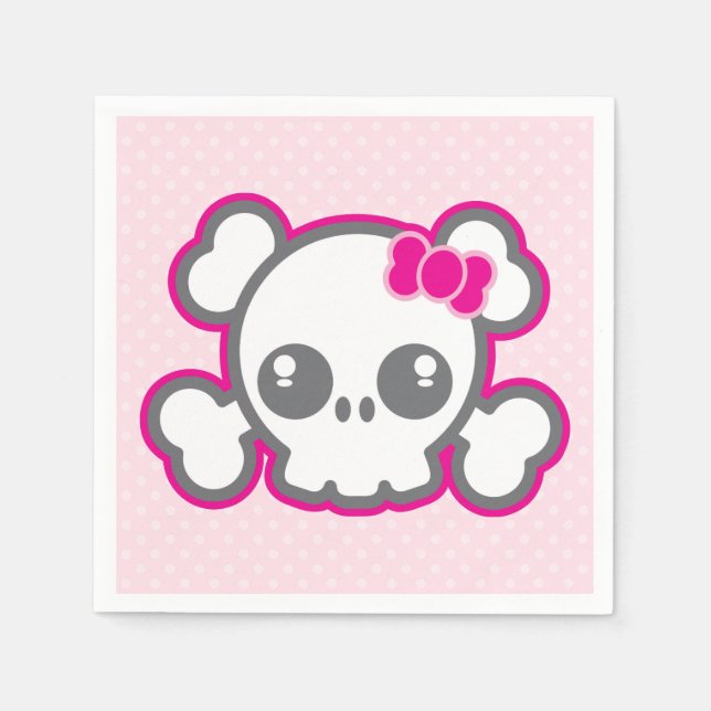Kawaii Rosa Ribbon Skull Napkins Pappersservett (Framsidan)