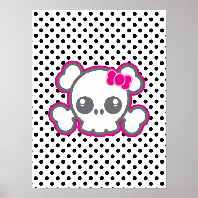 Kawaii Rosa Ribbon Skull Poster Skriv ut (Framsidan)