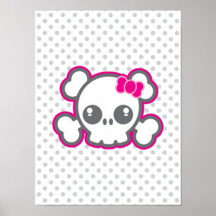 Kawaii Rosa Ribbon Skull Poster Skriv ut