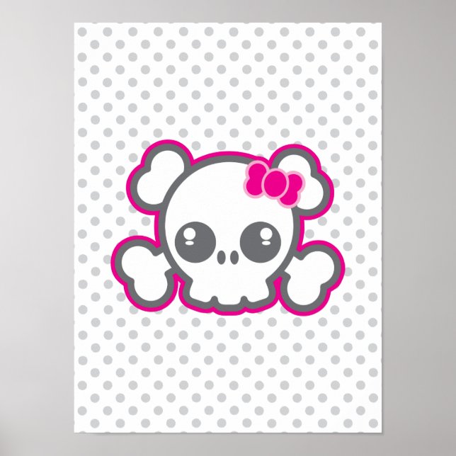 Kawaii Rosa Ribbon Skull Poster Skriv ut (Framsidan)
