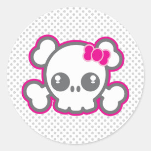 Kawaii Rosa Ribbon Skull Stickers Runt Klistermärke
