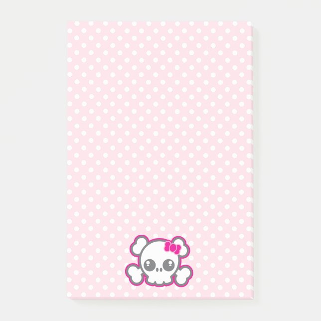 Kawaii Rosa Ribbon Skull Sticky Note Card Post-it Block (Framsida)