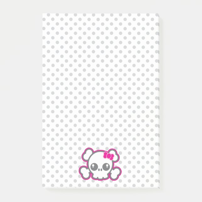 Kawaii Rosa Ribbon Skull Sticky Note Card Post-it Block (Framsida)