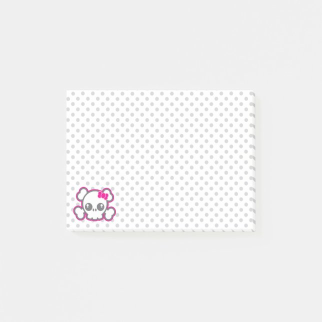 Kawaii Rosa Ribbon Skull Sticky Note Card Post-it Block (Framsida)