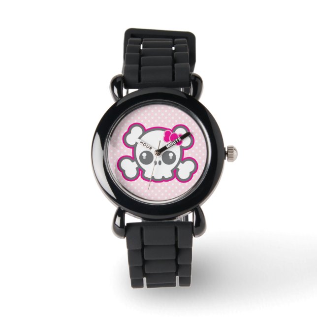 Kawaii Rosa Ribbon Skull Watch Armbandsur (Framsida)