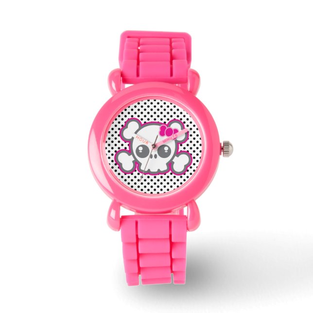 Kawaii Rosa Ribbon Skull Watch Armbandsur (Framsida)