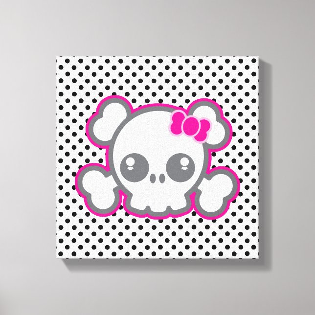 Kawaii Rosa Ribbon Skull Wrapped Canvas (Framsida)