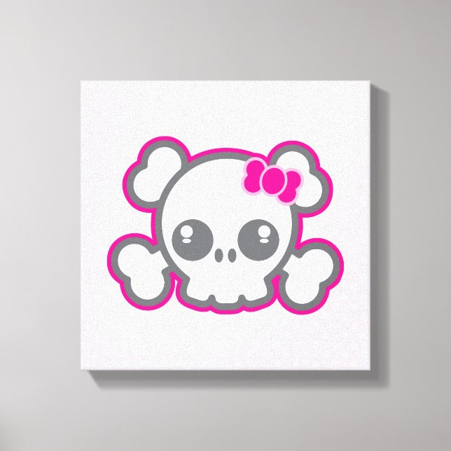 Kawaii Rosa Ribbon Skull Wrapped Canvas (Framsida)