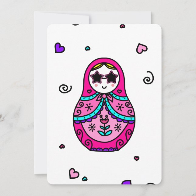 kawaii rosa Russian Doll Inbjudningar (Framsida)