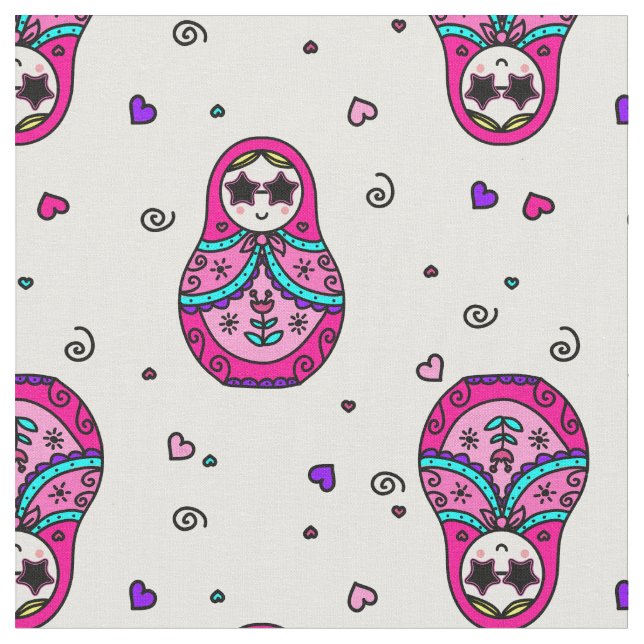 kawaii rosa Russian Doll Tyg (Närbild)