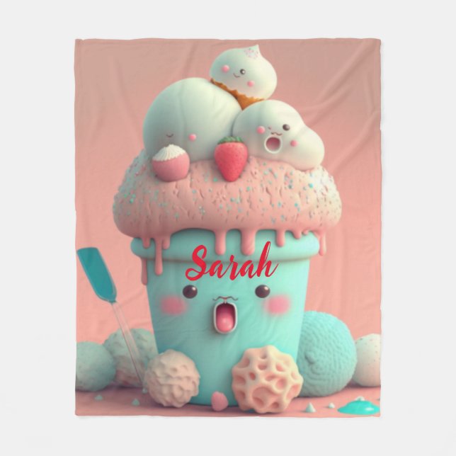 Kawaii rosa söt glass kopp dörrskylt fleecefilt (Framsidan)