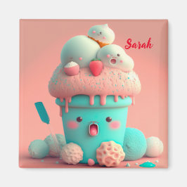 Kawaii rosa söt glass kopp magnet