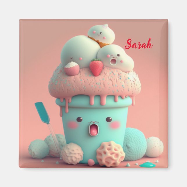 Kawaii rosa söt glass kopp magnet (Framsidan)