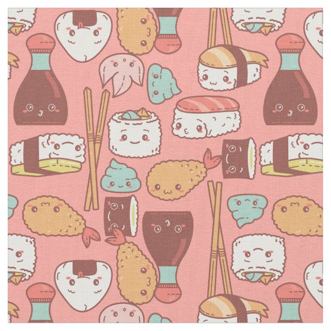 kawaii rosa sushi tempura gullur tyg (Närbild)