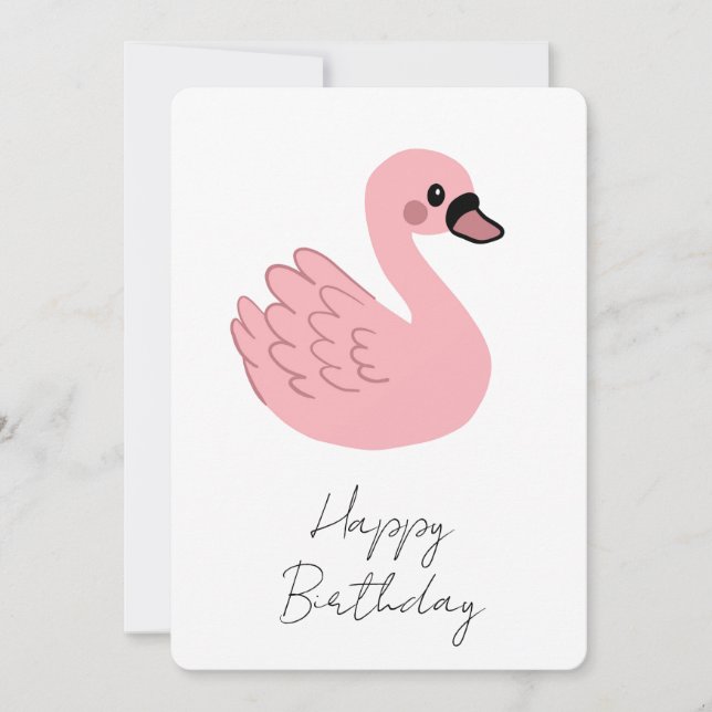 Kawaii Rosa Svan - Cute Tecknad Animal Design Inbjudningar (Framsida)