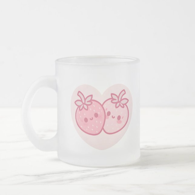 Kawaii Rosa Valentines Strawbär Frostad Glasmugg (Vänster)