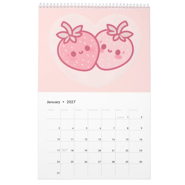 Kawaii Rosa Valentines Strawbär Kalender (Jan 2027)