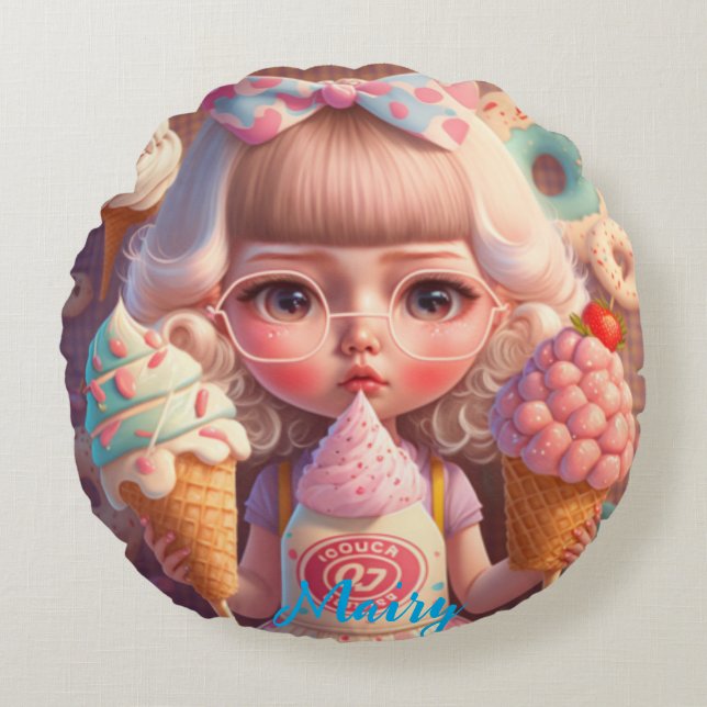 Kawaii    rund kudde (Framsidan)