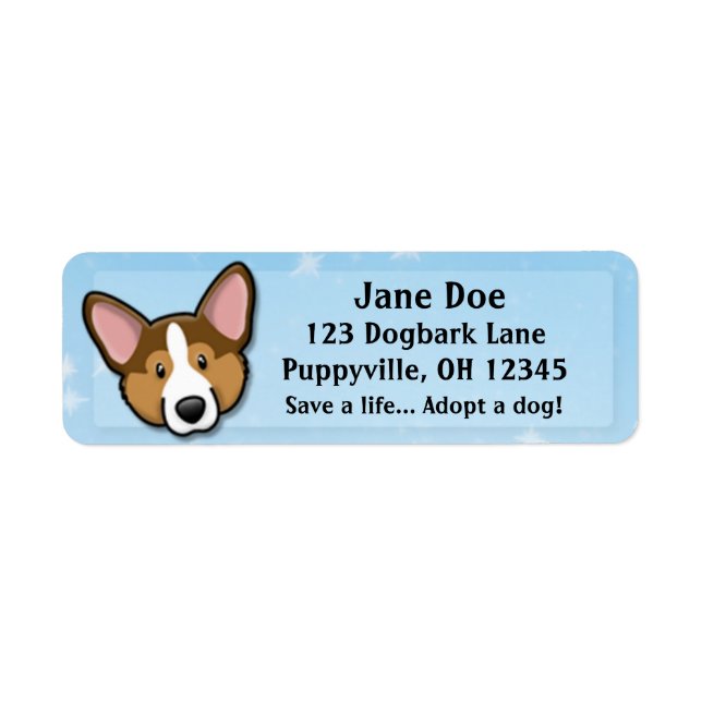 Kawaii Sable Cardigan Welsh Corgi Returadress Etikett (Framsidan)