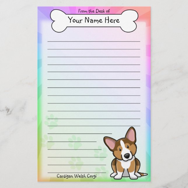 Kawaii Sable Cardigan Welsh Corgi Stationery Brevpapper (Framsida)