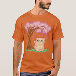 Kawaii Sakura Träd och Cat Cherry Clossoms Anime T Shirt