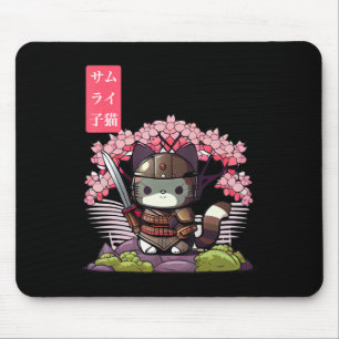 Kawaii Samurai Kitten med Cherry Blommar Japanska Musmatta