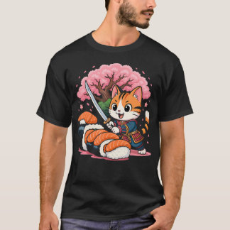 Kawaii Samuraj Katt Sushi Roligt Japanskt Mat T Shirt