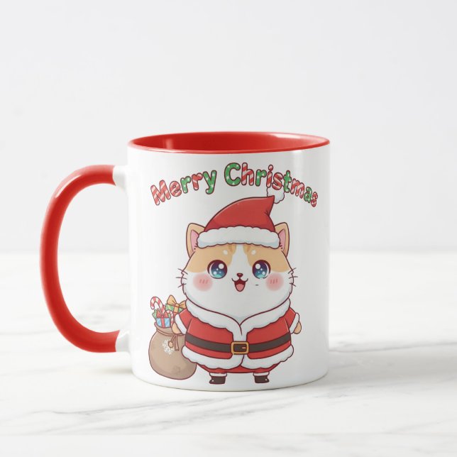 Kawaii Santa Katt Jul Mugg Present För Kattälskare (Vänster)