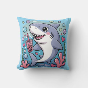 Kawaii Shark Boba Tea Ocean Vibes Kudde