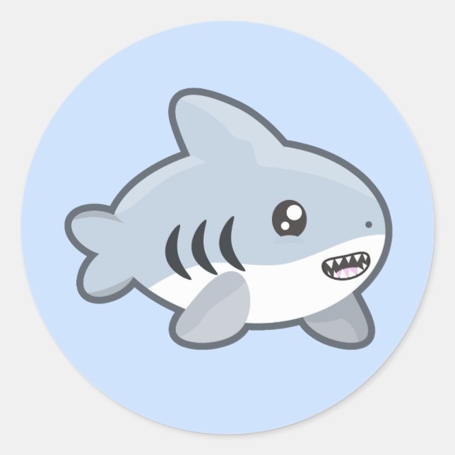 Kawaii Shark Runt Klistermärke (Framsida)