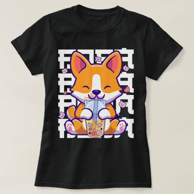Kawaii Shiba Inu Hund Bubble Tea Boba Anime Gifts  T Shirt (Design framsida)