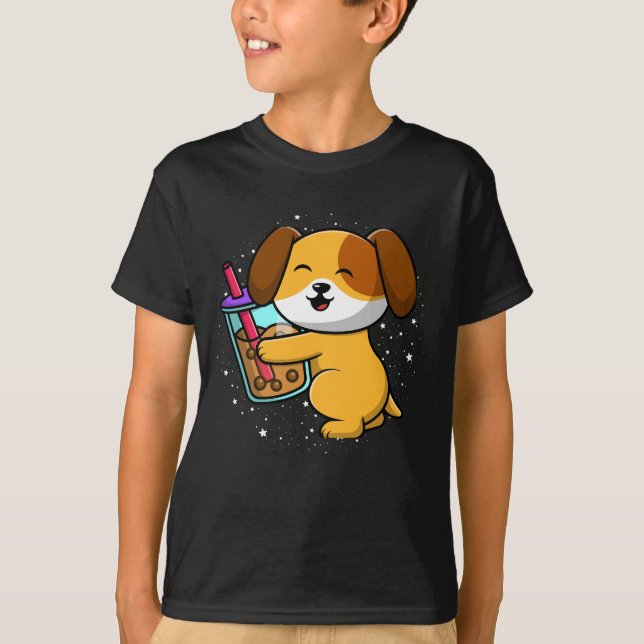 kawaii shiba inu hund bubble tea boba japan corgi t shirt (Framsida)