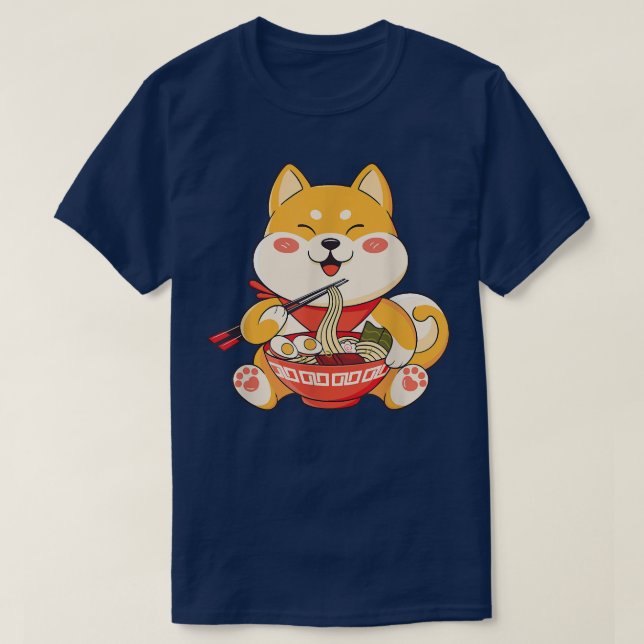 Kawaii Shiba Inu Hund Eat Ramen Cute Japan Anime D T Shirt (Design framsida)