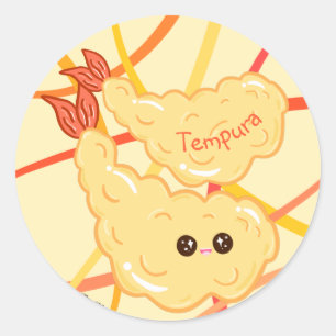 Kawaii Shrimp Tempura Teckning Japanska Rand Runt Klistermärke