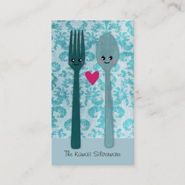 Kawaii Silverware-Affärskort Visitkort (Framsida)