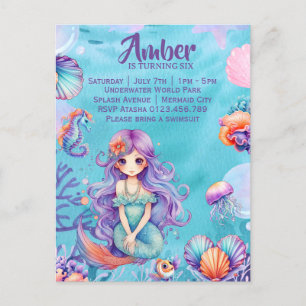 Kawaii Sjöjungfru Party Inbjudan Vykort