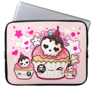 Kawaii-skalle med stjärnor och hjärtan laptop fodral