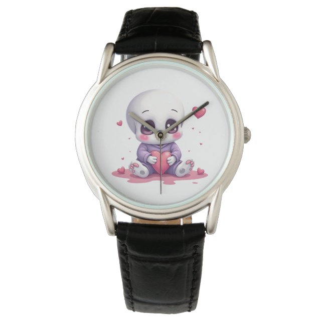 Kawaii Skeleton Holding Heart Armbandsur (Framsida)