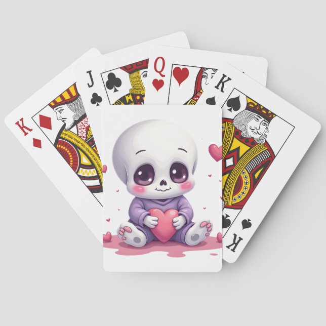 Kawaii Skeleton Holding Heart Casinokort (Baksidan)
