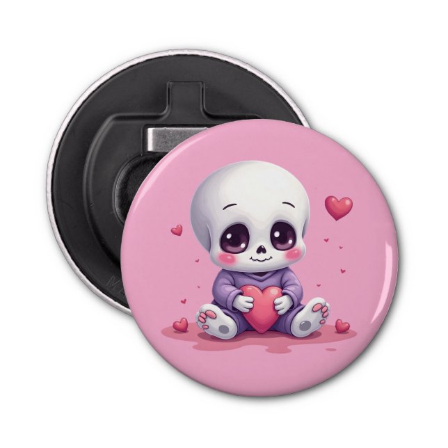 Kawaii Skeleton Holding Heart Flasköppnare (Framsidan)
