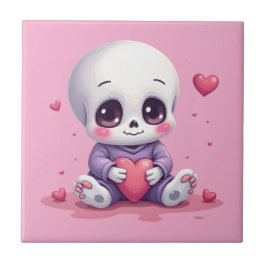 Kawaii Skeleton Holding Heart Kakelplatta