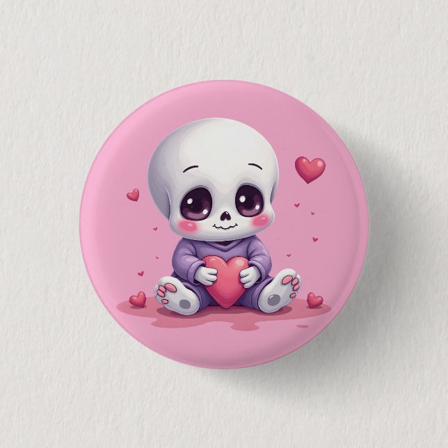 Kawaii Skeleton Holding Heart Knapp (Framsida)