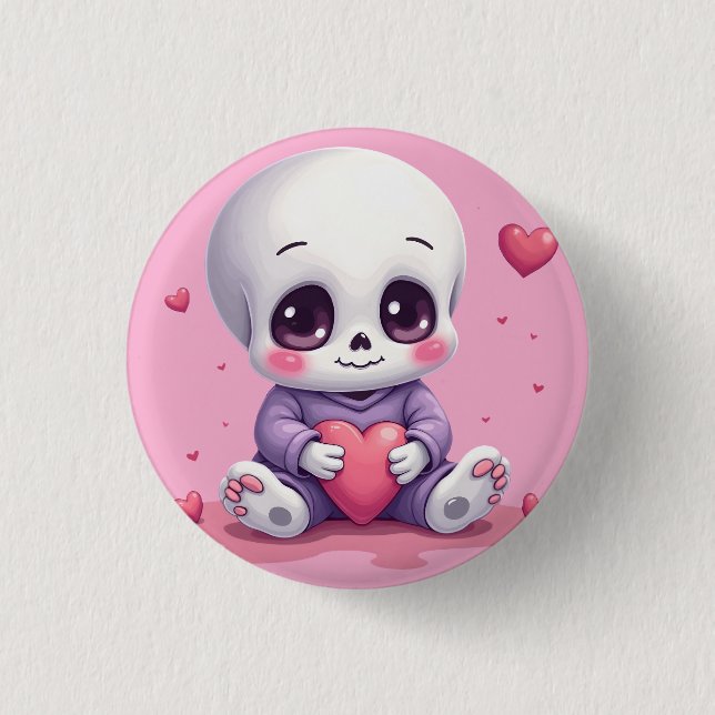 Kawaii Skeleton Holding Heart Knapp (Framsida)