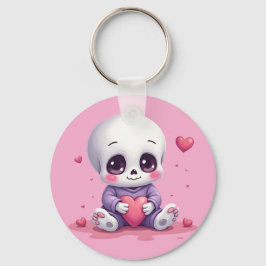 Kawaii Skeleton Holding Heart Nyckelring