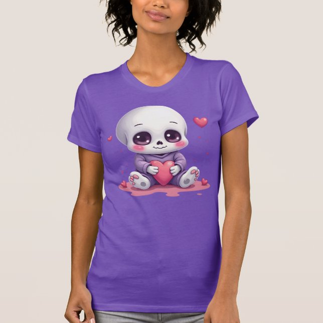 Kawaii Skeleton Holding Heart T Shirt (Framsida)