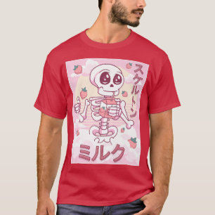 Kawaii Skeleton Strawberry Mjölk Japanska Kawaii P T Shirt