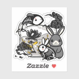 Kawaii Skelett Kanin & Zen Fisk Konst Klistermärken
