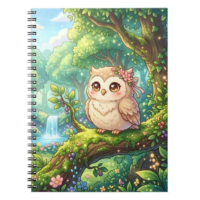 Kawaii Skog Uggla Spiral Anteckningsbok (Framsidan)