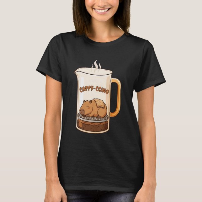Kawaii Sleeping Capybara Coffee Cappy-ccino French T Shirt (Framsida)
