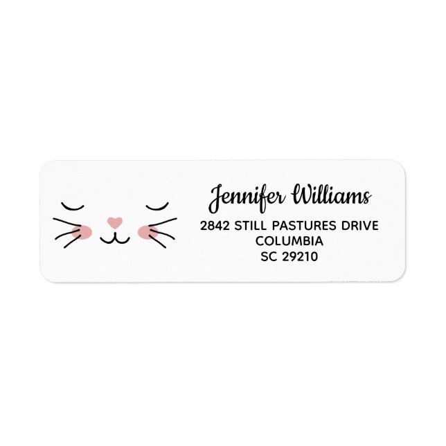 Kawaii Sleepy Cat Face Personalized Address Labels Returadress Etikett (Framsidan)
